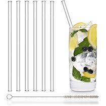 HALM Cannuccia - Cannucce in vetro riutilizzabili - Set di 4 cannucce curve da 23cm + 1 spazzola