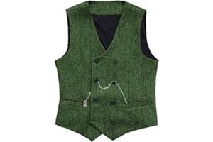 SOLOVEDRESS Gilet de costume vintage pour homme double boutonnage en laine Tweed gilet pour mariage Groomsmen