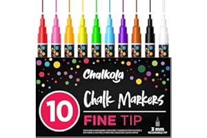 ‎CHALKOLA Chalkola Kreidestifte für Tafel Abwaschbar, 10 Kreidestifte Neon 3mm Umkehrbare Spitze - Kreide Stift für Fenster, Tafel, Whiteboard & als Glasstift - Chalk markers für Erwachsene & Kinder
