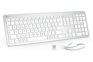 iClever Tastiera e Mouse Wireless - Tastiera Wireless Ricaricabile Design Ergonomico con Tastierino Numerico, Connessione Stabile 2.4G Tastiera e Mouse Sottile per Windows, Computer Mac OS, Bianco