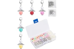 LUNEKUCK 55 Sets Schutzengel Basteln Engel Schlüsselanhänger DIY Schutzengel Selber machen Set Engel Anhänger Engel Basteln Perlen Set für DIY Hochzeit Taufe Weihnachten Geschenk Anhänger Basteln
