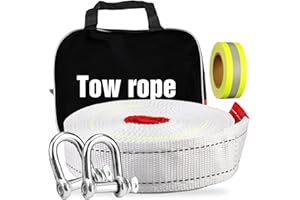 BORDEAG Correa Remolquete,9 m 10 Ton Cuerda De Remolque Coche,Cuerda De Remolque De Emergencia Del Coche Con Bolsa De Almacenamiento,2 Ganchos,Cuerdas De Remolque Para Fuera De Carretera Emergencia