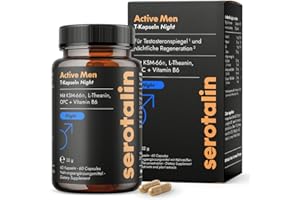 ‎SEROTALIN serotalin Active Men T-Kapseln Night | Ashwagandha Kapseln hochdosiert - 500 mg KSM-66 (5% Withanolide) | Magnesium, Zink, L-Theanin & OPC | Made in Germany | 60 Kapseln