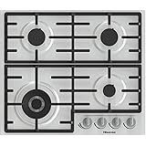 Hisense GM663XB Piano Cottura a Gas, 4 Zone di Cottura, Larghezza 60 cm, Bruciatore Wok Doppia Corona e Griglie in Ghisa, Acc