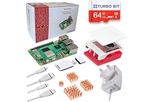 TURBOBIT Raspberry Pi 5 Starter Kit (Red/White, 4GB) Pre-installed Raspberry Pi OS Bookworm (64x), RP5 Case Red/White, 27W 5.1V 5A USB C Power Supply, HDMI Cable, 4 Copper Heatsinks
