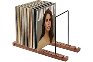 GENERIC Record Storage Holder Display Stand Rack Adjustable Black Wood Vinyl Record Holder Holds Up to 50 Albums for Albums Magazine Book Files