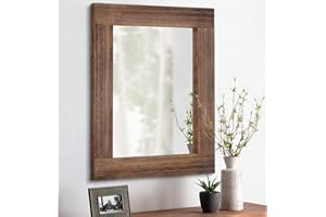 HLFMVWE Drewniane lustro prostokątne oprawione rustykalne lustra vintage dekoracja dom wiejski sypialnia lustro łazienkowe na toaletkę wejście duże brązowe