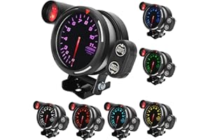 AQXREIGHT Tacómetro para Coches Medidor de RPM 80mm 7 Colores Alta Sensibilidad Instrumento Deportivo para Automóvil Compatible con Diversos Modelos de Vehículos Pantalla LCD Iluminada