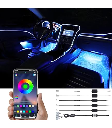 TABEN Bande Lumière Ambiance Voiture RGB 8m Fibre Optique - APP + Télécommande, 16 Millions Couleurs, Synchro Musique - Décoration Intérieur Voiture