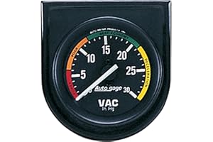 AUTO METER 2337 Vacuum Gauge, Black dial/Black bezel, 2.3125 in