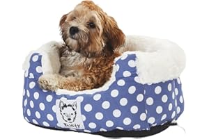 Bunty Deep Dream Polka Dot Soft Fur Fleece Dog Bed Washable Pet Basket Mat Cushion (Blue, S)