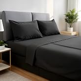 Gobedreams Bedding Set 135 x 190 cm Black Microfibre 4 Pieces Bed 135 cm | Bed linen 135: fitted sheet 40 cm, top sheet and 2