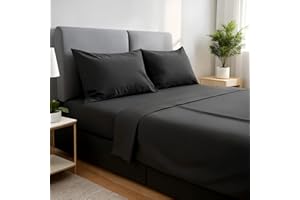 gobedreams Juego de Sábanas 4 Piezas 180x190/200. Sábanas de Cama de Poliéster Microfibra cepillada. Sábana Plana, Sabana Bajera Ajustable y 2 Fundas de Almohada. Color Negro