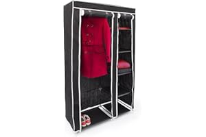 Relaxdays Armario de Tela, Plegable, Ropero 5 Baldas, Clóset, Perchero, Desmontable 174x107x42,5cm, Negro, Acero