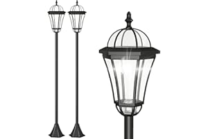 Outsunny 2 lampadaires sur pied solaires extérieur, lumières solaires extérieurs avec 2 lampes LED blanc 6000K étanche, pour chemins, terrasses, ou piscines, noir