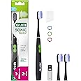 GUM Sonic Daily Battery Operated Electric Sonic Toothbrush | Particularly Suitable for on The go| for Gentle and Thorough Cleaning| 1x Toothbrush, 2X Spare Brush Heads, 1x Battery (Black)