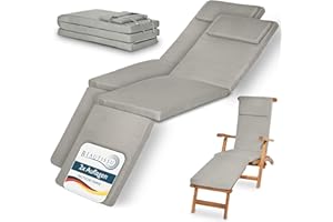 ‎BEAUTISSU Beautissu 2er Set Luxus Deckchair Auflage Sonnenliege 175x45x5cm LoftLux DC – Bezug Abnehmbar – Polsterauflage für Liegestuhl Auflage Gartenliege Polster – Liegenauflage Gartenmöbel Kissen Hellgrau