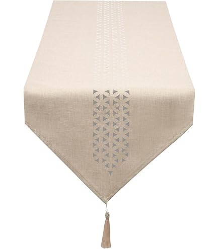 Runner Da Tavola Boho In Lino E Cotone - Dimensioni 33x220 Cm, Con Nappe, Design Bicolore Marrone E Bianco, Per Decorazione Casa E Eventi - 3