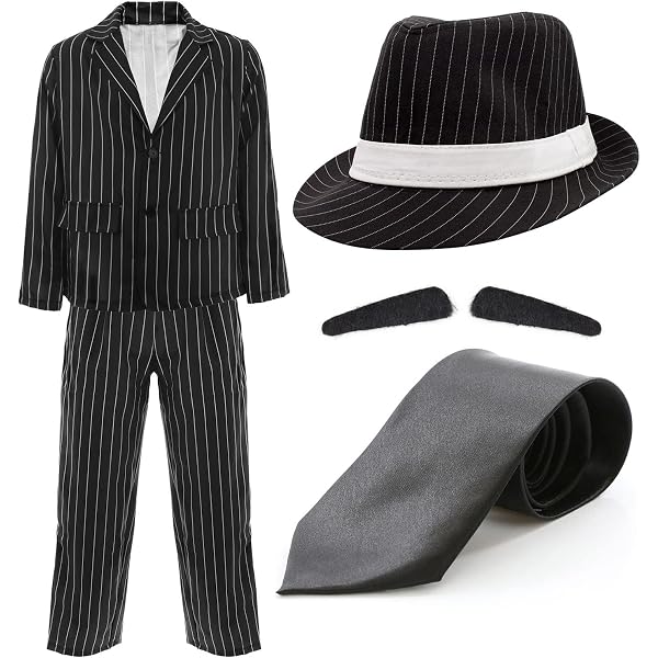 Smiffys Men's Gangster Costume, Jacket And Pants, Shirt Front
