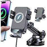 MOKPR Wireless Car Charger, 15W Fast Charging Auto Clamping Car Phone Holder Wireless Charger Suction Holder Dashboard Compat
