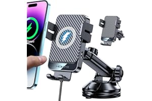 MOKPR Wireless Car Charger, 15W Fast Charging Auto Clamping Car Phone Holder Wireless Charger Suction Holder Dashboard Compatible for iPhone 16 15 14 13 12 Pro Max Xs,Samsung Galaxy S25 S24 S23 S22