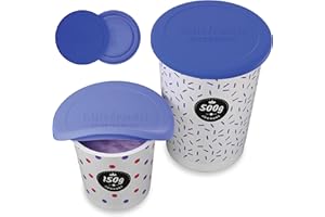 Qikfresh - Coperchi riutilizzabili in silicone per vasetti di yogurt | Per quasi tutti i vasetti da 150g-500g | Coperchi ermetici e a prova di perdite | Coperchi in silicone (2 pezzi), blu