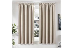‎TOPICK TOPICK Gardinen mit Kräuselband Vorhänge Blickdicht Verdunklungsvorhänge Blackout Curtains 175x140 cm 2er Set Gardinen Wohnzimmer modern Vorhänge Schlafzimmer verdunkelung Fensterdekoration Beige