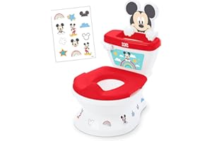 Disney Baby Micky Maus My Size Töpfchen 2-in-1-System von Bright Starts mit realistischen Spülgeräuschen, Jubelrufen und Musik, personalisierbaren Aufklebern, Rot