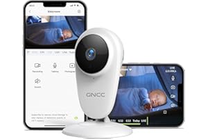 GNCC Camaras Vigilancia Domicilio WiFi, FHD 1080p Camara Interior Bebe, Visión Nocturna, Audio Doble Vía, Detección de Movimiento, Control Remoto, Compatible con Alexa
