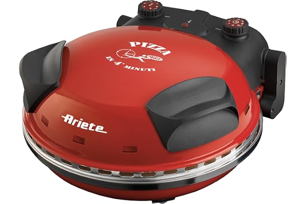 Ariete Pizza Four 909, Pizza 4 Minute, 5 Niveaux de Cuisson, Plaque Réfractaire pour Le Réchauffage, Lames en Bois Incluses, Température Maximale de 400°C, 1200W, Rouge