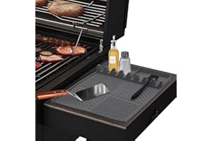 Yiomxhi Silicone Grill Mat for Gas Grill Side Burner, Gas Grill Side Table Mat BBQ Utensil Holder, Spatula Mat for Kitchen Stove Grill Worktops, Grey
