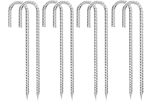 LOSTWRY Lot de 8 piquets d'ancrage au sol galvanisés - En acier galvanisé - En forme de J - Pour plantes, camping, tentes, trampoline (30 cm, argenté)