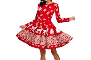 tiorhooe Christmas Dress for Women Xmas Long Sleeve Midi Dress Christmas Holiday Party Dresses