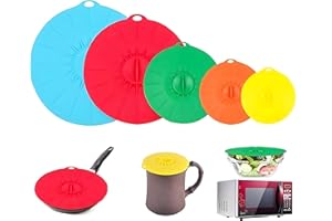 Voarge Silikon Deckel, Töpfe, Pfannen, Tassen und Mikrowelle Essen Abdeckungen Combo - zugelassen/Vakuum Deckel mit Saugeffekt Fuer Küche 5 Stück Set Zufällige Farbe
