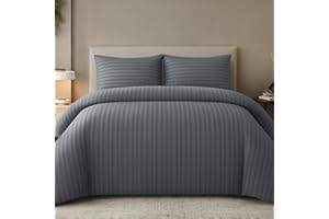 Pamposh Satin Stripe King Size Duvet Cover Sets - Premium Hotel Quality Quilt Cover Bedding Sets - Hypoallergenic Ultra Soft Microfiber Bed Linen