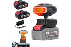 QIAKEFE Chauffage D'appoint Alimenté par Batterie,Chauffage Voiture Portable,Chauffage D'appoint Sans Fil,Chauffage Rapide,Dégivrage, Désembueur,pour Camping-car,SUV (2 batteries)