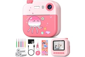 Macchina Fotografica Bambini Istantanea, Kaishengyuan 2.4" 1080P Fotocamera Digitale Bambini con 32GB Scheda SD e Carta da Stampa,Fotocamera Istantanea per Bambini dai 3-14 Anni Regalo (pink)