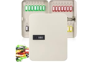 E-GREETSHOPPING Key Cabinet 28 Wall Mounted Key Safe, Steel Security Key Storage Box Outdoor, Key Safe Key Lock Box with Combination Code, Keysafe organiser with 30 Key Tags, for Outside Property Garage
