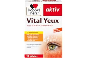 Doppelherz, Vital Yeux, Complément alimentaire vision et santé des yeux, Lutéine & Zéaxanthine + Vitamines et Zinc, Pour le maintien d'une vision normale, 90 capsules