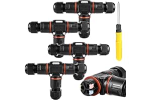 Vaileal 4-Pack T-Shape Waterproof IP68 Cable Connectors, 3-Pin Earth, 3-12mm, Black, Polycarbonate + Nylon, Suitable for Indoor/Outdoor & Extreme Weather Conditions