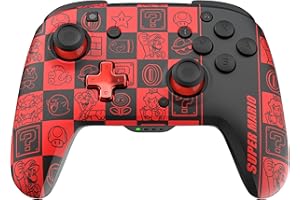 PDP Official Wireless Deluxe Controller Nintendo Switch GLOW - Super Icons, Czerwony i czarny