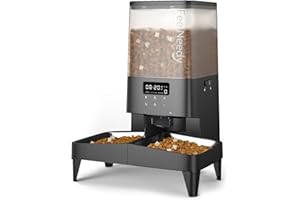 FEELNEEDY 5L Automatic Pet Feeder, Automatic Cat Feeder with Timer, Up to 6 Meals per Day with 2 Detachable Cat Bowls, Battery/Plug-in Power, 10s Voice Recording