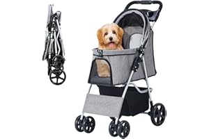 Nastarki Hundewagen Faltbarer Hundebuggy Hundebox Transporttasche bis 15 Kg Haustier Buggy mit Netzfenstern Haustier Transportwagen Hunde Jogger Buggy Katzen Wagen (Grau)