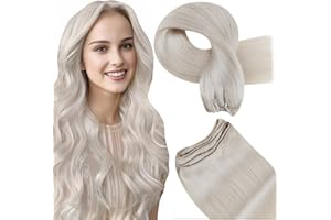 Hetto Weft Human Hair Extensions Platinum Blonde 100g Double Weft Human Hair Extensions Sew in Real Hair 18 Inch #60