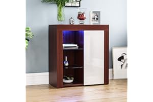 Vida Designs Azura 1 Door Modern LED Sideboard in Walnut & White, RGB Lights (Fade/Strobe Options Included), Wooden Matte Style with High Gloss Features