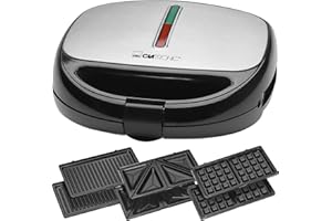 ‎CLATRONIC Clatronic® Multifunktionsgerät 3 in 1 | Sandwichtoaster, Waffeleisen und Kontaktgrill | 800 Watt | Spülmaschinengeeignet | Antihaftbeschichtung | Sandwich Maker | ST/WA 3670 Schwarz-Edelstahl