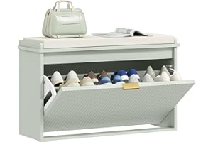 HOMCOM Panca per scarpe con cuscino imbottito e cassetto ribaltabile, scarpiera che può contenere fino a 120 kg per corridoio, ingresso e portico, 80x26x47,5 cm, verde