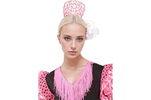 WILDARMS Peineta flamenca grande, clips de flor para el pelo mujer, pack 2 PCS, accesorio fiesta sevillana feria andaluza traje regional flamenco (ROSA BLANCO, Grande)