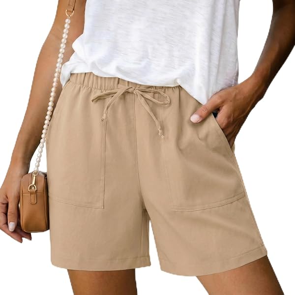 Sommer-Shorts für Damen, Musselin, Leinen, lockere Shorts für den Strand, mit Taschen, elastischer Bund, gerades Bein, elastische Hose, lässige Bermuda-Shorts, A blau, S Sommer-Shorts für Damen, Musselin, Leinen, lockere Shorts für den Strand, mit Taschen, elastischer Bund, gerades Bein, elastische Hose, lässige Bermuda-Shorts, A blau, S