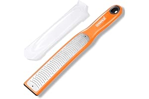 Zesteur de citron, zesteur Raniaco pour cuisine, gingembre, ail, muscade, ail, orange, chocolat, légumes, fruits, lame tranchante en acier inoxydable + housse de protection (orange)